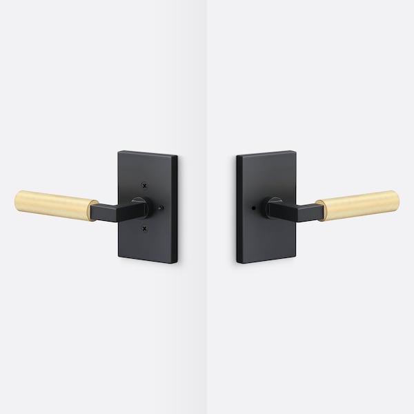 Sure-Loc Hardware Sure-Loc Hardware Levanto Privacy Rosette, Flat Black, Knurled Grip in Satin Brass LV102 FBL GRIP-KN SB - main